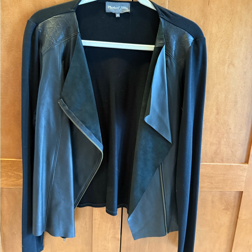 Michael Stars Cropped Leather Jacket | Genuine Leather Panels | Black |  M
